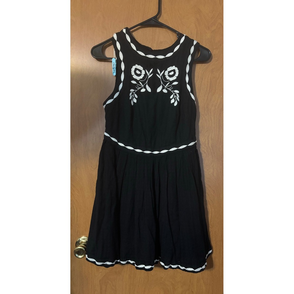 Free People Black White Bird Floral Embroidered Sleeveless Mini Dress OB483603